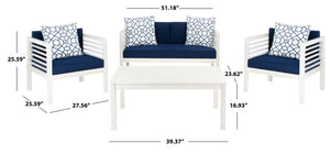 Safavieh ALDA Contemporary 4-Piece Outdoor Furniture Set for Stylish Patio Living and Relaxation Comfort White / Nvy + Trellis P PAT7033D