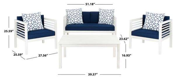 Safavieh ALDA Contemporary 4-Piece Outdoor Furniture Set for Stylish Patio Living and Relaxation Comfort White / Nvy + Trellis P PAT7033D