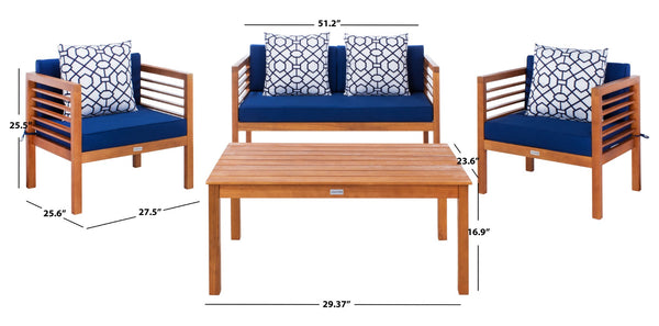 Safavieh ALDA Contemporary 4-Piece Outdoor Furniture Set for Stylish Patio Living and Relaxation Comfort Natural / Nvy + Trellis P PAT7033E