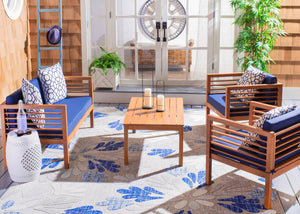 Safavieh ALDA Contemporary 4-Piece Outdoor Furniture Set for Stylish Patio Living and Relaxation Comfort Natural / Nvy + Trellis P PAT7033E