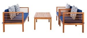 Safavieh ALDA Contemporary 4-Piece Outdoor Furniture Set for Stylish Patio Living and Relaxation Comfort Natural / Nvy + Trellis P PAT7033E