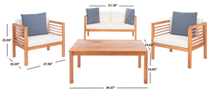 Safavieh ALDA Contemporary 4-Piece Outdoor Furniture Set for Stylish Patio Living and Relaxation Comfort Natural / Bge + Thn Stp P PAT7033F