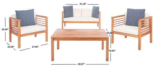 Safavieh ALDA Contemporary 4-Piece Outdoor Furniture Set for Stylish Patio Living and Relaxation Comfort Natural / Bge + Thn Stp P PAT7033F
