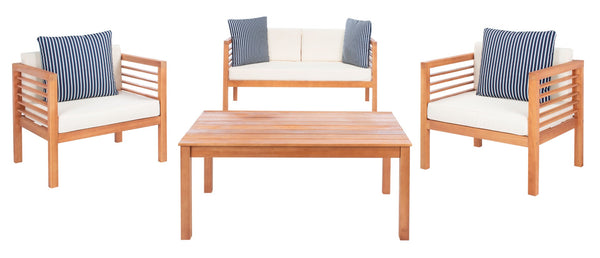 Safavieh ALDA Contemporary 4-Piece Outdoor Furniture Set for Stylish Patio Living and Relaxation Comfort Natural / Bge + Thn Stp P PAT7033F