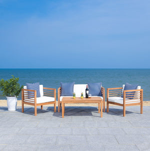 Safavieh ALDA Contemporary 4-Piece Outdoor Furniture Set for Stylish Patio Living and Relaxation Comfort Natural / Bge + Thn Stp P PAT7033F