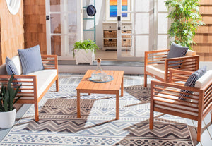 Safavieh ALDA Contemporary 4-Piece Outdoor Furniture Set for Stylish Patio Living and Relaxation Comfort Natural / Bge + Thn Stp P PAT7033F