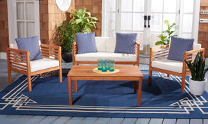 Safavieh ALDA Contemporary 4-Piece Outdoor Furniture Set for Stylish Patio Living and Relaxation Comfort Natural / Bge + Thn Stp P PAT7033F