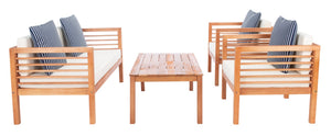 Safavieh ALDA Contemporary 4-Piece Outdoor Furniture Set for Stylish Patio Living and Relaxation Comfort Natural / Bge + Thn Stp P PAT7033F