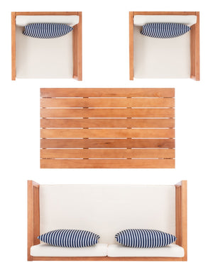 Safavieh ALDA Contemporary 4-Piece Outdoor Furniture Set for Stylish Patio Living and Relaxation Comfort Natural / Bge + Thn Stp P PAT7033F