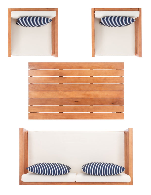 Safavieh ALDA Contemporary 4-Piece Outdoor Furniture Set for Stylish Patio Living and Relaxation Comfort Natural / Bge + Thn Stp P PAT7033F