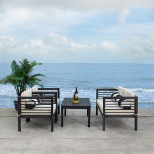 Safavieh ALDA Contemporary 4-Piece Outdoor Furniture Set for Stylish Patio Living and Relaxation Comfort Black / Bge + Bolster P PAT7033G