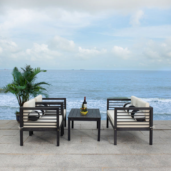Safavieh ALDA Contemporary 4-Piece Outdoor Furniture Set for Stylish Patio Living and Relaxation Comfort Black / Bge + Bolster P PAT7033G