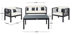 Safavieh ALDA Contemporary 4-Piece Outdoor Furniture Set for Stylish Patio Living and Relaxation Comfort Black / Bge + Bolster P PAT7033G