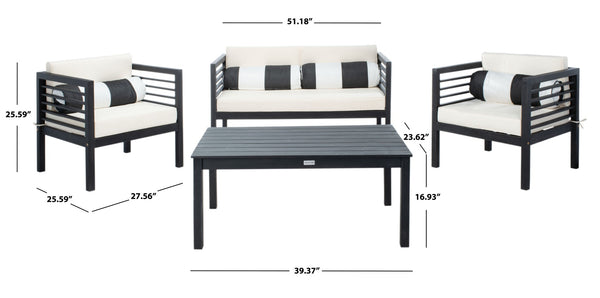 Safavieh ALDA Contemporary 4-Piece Outdoor Furniture Set for Stylish Patio Living and Relaxation Comfort Black / Bge + Bolster P PAT7033G