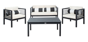 Safavieh ALDA Contemporary 4-Piece Outdoor Furniture Set for Stylish Patio Living and Relaxation Comfort Black / Bge + Bolster P PAT7033G