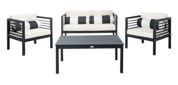 Safavieh ALDA Contemporary 4-Piece Outdoor Furniture Set for Stylish Patio Living and Relaxation Comfort Black / Bge + Bolster P PAT7033G