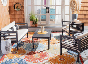 Safavieh ALDA Contemporary 4-Piece Outdoor Furniture Set for Stylish Patio Living and Relaxation Comfort Black / Bge + Bolster P PAT7033G