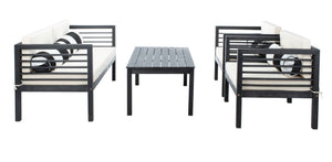 Safavieh ALDA Contemporary 4-Piece Outdoor Furniture Set for Stylish Patio Living and Relaxation Comfort Black / Bge + Bolster P PAT7033G