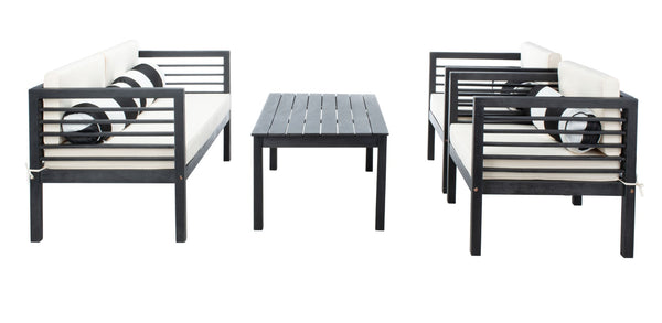 Safavieh ALDA Contemporary 4-Piece Outdoor Furniture Set for Stylish Patio Living and Relaxation Comfort Black / Bge + Bolster P PAT7033G