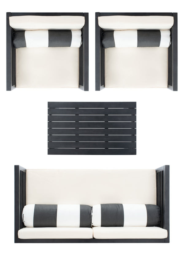 Safavieh ALDA Contemporary 4-Piece Outdoor Furniture Set for Stylish Patio Living and Relaxation Comfort Black / Bge + Bolster P PAT7033G
