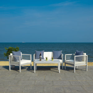 Safavieh ALDA Contemporary 4-Piece Outdoor Furniture Set for Stylish Patio Living and Relaxation Comfort Grey / Bge + Thn Stp P PAT7033H