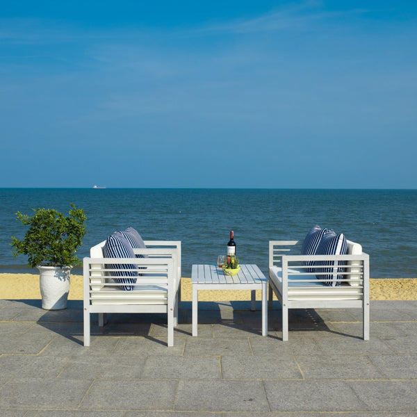 Safavieh ALDA Contemporary 4-Piece Outdoor Furniture Set for Stylish Patio Living and Relaxation Comfort Grey / Bge + Thn Stp P PAT7033H