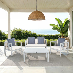 Safavieh ALDA Contemporary 4-Piece Outdoor Furniture Set for Stylish Patio Living and Relaxation Comfort Grey / Bge + Thn Stp P PAT7033H