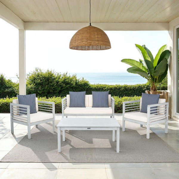 Safavieh ALDA Contemporary 4-Piece Outdoor Furniture Set for Stylish Patio Living and Relaxation Comfort Grey / Bge + Thn Stp P PAT7033H