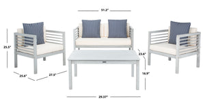 Safavieh ALDA Contemporary 4-Piece Outdoor Furniture Set for Stylish Patio Living and Relaxation Comfort Grey / Bge + Thn Stp P PAT7033H