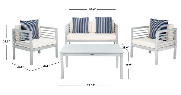 Safavieh ALDA Contemporary 4-Piece Outdoor Furniture Set for Stylish Patio Living and Relaxation Comfort Grey / Bge + Thn Stp P PAT7033H