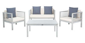 Safavieh ALDA Contemporary 4-Piece Outdoor Furniture Set for Stylish Patio Living and Relaxation Comfort Grey / Bge + Thn Stp P PAT7033H