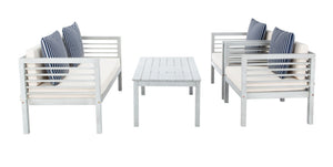 Safavieh ALDA Contemporary 4-Piece Outdoor Furniture Set for Stylish Patio Living and Relaxation Comfort Grey / Bge + Thn Stp P PAT7033H