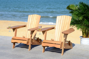 Safavieh Breetel Adirondack Chairs - Set Of 2 For Outdoor Relaxation And Comfort In Any Setting Natural Wood Pat7034a