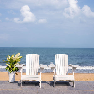 Safavieh BREETEL Adirondack Chairs Set for Two – Durable Eucalyptus Wood for Stylish Outdoor Comfort White PAT7034C-SET2