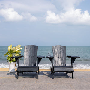 Safavieh BREETEL Adirondack Chairs Set for Two – Durable Eucalyptus Wood for Stylish Outdoor Comfort Black PAT7034D-SET2