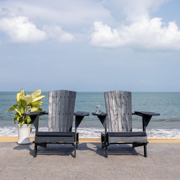 Safavieh BREETEL Adirondack Chairs Set for Two – Durable Eucalyptus Wood for Stylish Outdoor Comfort Black PAT7034D-SET2