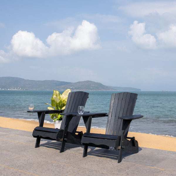 Safavieh BREETEL Adirondack Chairs Set for Two – Durable Eucalyptus Wood for Stylish Outdoor Comfort Black PAT7034D-SET2