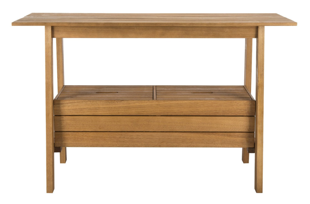 Safavieh BERTIE Natural Wood Tea Trolley - Versatile Outdoor Bar Cart & Serving Station for Elegant Gatherings PAT7035A