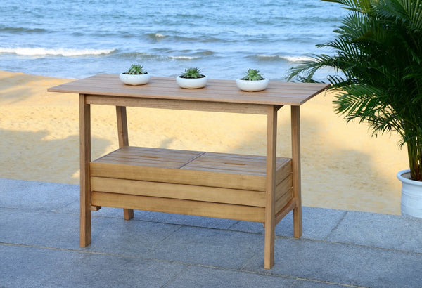 Safavieh BERTIE Natural Wood Tea Trolley - Versatile Outdoor Bar Cart & Serving Station for Elegant Gatherings PAT7035A