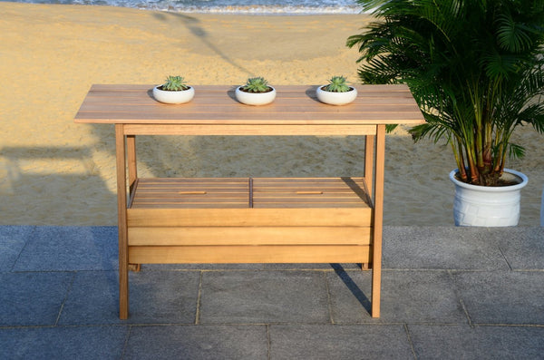 Safavieh BERTIE Natural Wood Tea Trolley - Versatile Outdoor Bar Cart & Serving Station for Elegant Gatherings PAT7035A