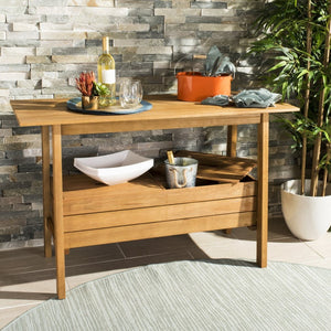 Safavieh BERTIE Natural Wood Tea Trolley - Versatile Outdoor Bar Cart & Serving Station for Elegant Gatherings PAT7035A