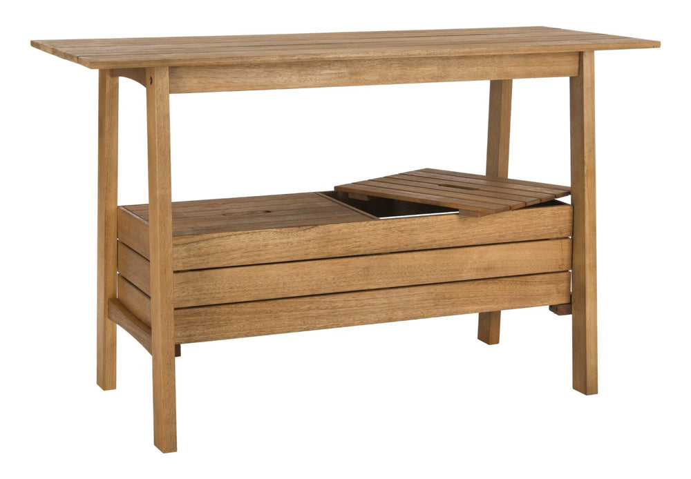 Safavieh BERTIE Natural Wood Tea Trolley - Versatile Outdoor Bar Cart & Serving Station for Elegant Gatherings PAT7035A
