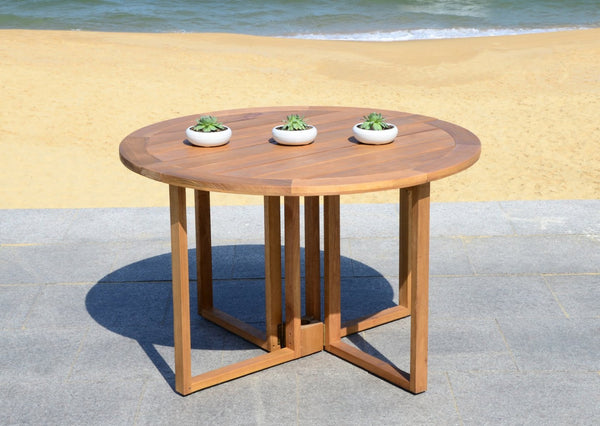 Safavieh WALES Round Dining Table - Natural Wood Outdoor Table with Geometric Base for Stylish Gatherings PAT7036A