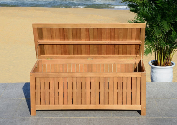 Safavieh ABRI Cushion Box - Elegant Eucalyptus Storage for Outdoor Essentials, Stylish and Durable Design Natural PAT7037A