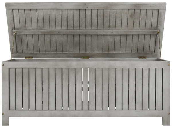 Safavieh ABRI Cushion Box - Elegant Eucalyptus Storage for Outdoor Essentials, Stylish and Durable Design Grey PAT7037B
