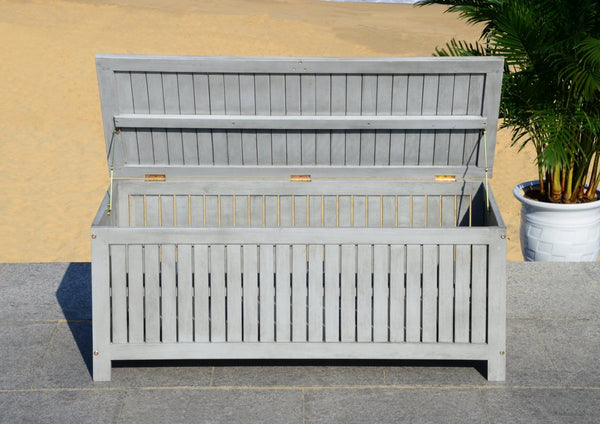 Safavieh ABRI Cushion Box - Elegant Eucalyptus Storage for Outdoor Essentials, Stylish and Durable Design Grey PAT7037B