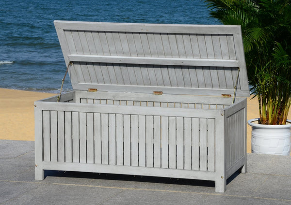 Safavieh ABRI Cushion Box - Elegant Eucalyptus Storage for Outdoor Essentials, Stylish and Durable Design Grey PAT7037B