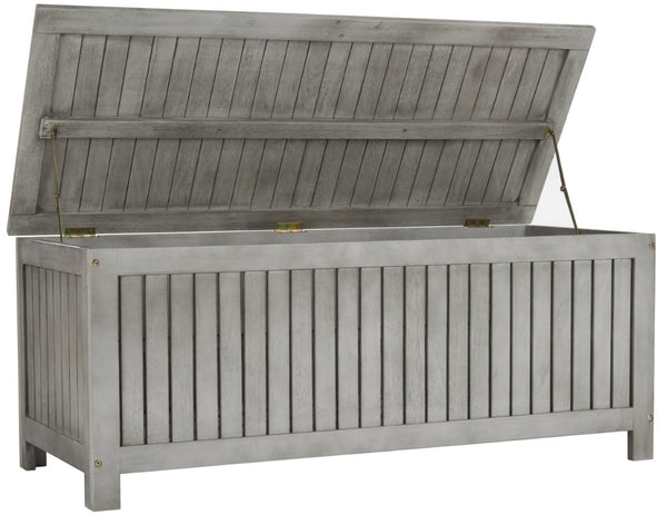 Safavieh ABRI Cushion Box - Elegant Eucalyptus Storage for Outdoor Essentials, Stylish and Durable Design Grey PAT7037B