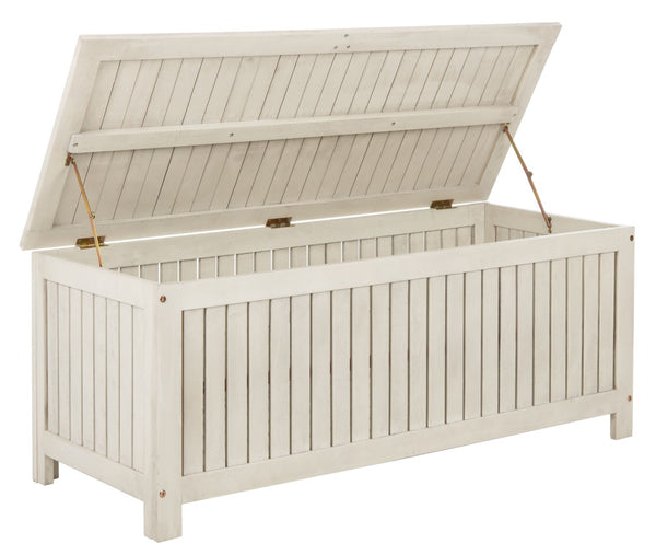 Safavieh ABRI Cushion Box - Elegant Eucalyptus Storage for Outdoor Essentials, Stylish and Durable Design White PAT7037C