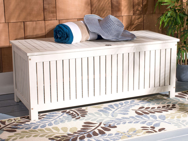 Safavieh ABRI Cushion Box - Elegant Eucalyptus Storage for Outdoor Essentials, Stylish and Durable Design White PAT7037C